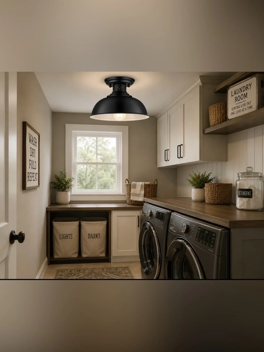Matte Black Industrial Semi-Flush Ceiling Light